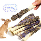 Abizoo Sweet Bamboo Rabbit Chew Sticks Treats and Toys 8Pcs Natural Hay with Forget-Me-Not Lavender for Bunny Guinea Pig Chinchilla Dental Care