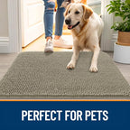 OLANLY Dog Door Mat for Muddy Paws 34x21, Absorbs Moisture and Dirt, Absorbent Non-Slip Washable Doormat, Quick Dry Chenille Mud Mat, Entry Indoor Entryway Carpet for Inside Floor, Warm Taupe
