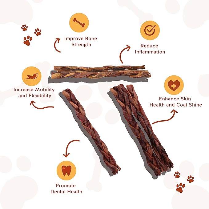 Jack&Pup 12" Braided Beef Collagen Sticks for Dogs - Rawhide Free Dog Chews Long Lasting Collagen Chews for Dogs - Bully Sticks Alternative (8 Pack)