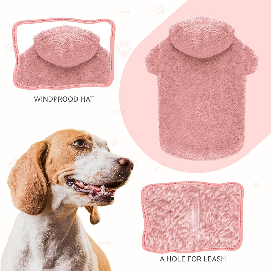 Fuzzy Dog Sweaters for Large Dogs Soft Double-Sided Plush Fleece Pet Sweater Clothes Pet Coats Dog Hoodie Sherpa Hooded Sweatshirt(Pink-L)