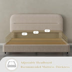 HOMBCK Bed Frame Queen Size, Boucle Upholstered Platform Queen Bed Frame with Headboard, Soft Headboard with Rounded Corners Design, Wood Slats, No Box Spring Required, Easy Assembly, Beige