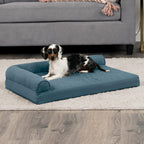 Furhaven Cooling Gel Dog Bed for Medium/Small Dogs w/ Removable Bolsters & Washable Cover, For Dogs Up to 35 lbs - Pinsonic Quilted Paw L Shaped Chaise - Bluestone, Medium