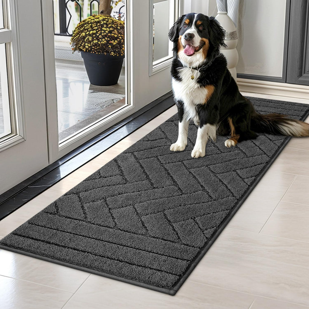 Tindbea Dog Bed Mat,Dirt Trapper Mud for Dogs,Mud for Dogs Large,Absorbent Door Mat Indoor for Muddy Paws,Soft Non-Slip Backing Pet Runner Rug for Inside Floor (20"x48",Charcoal)