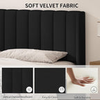 Twin Size Upholstered Platform Bed Frame with Modern Wingback & Vertical Panel Headboard, Linen Fabric, Wooden Legs & Slats Support, No Box Spring Needed, Noise-Free & Easy Assembly, Black