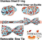 Unique Style Paws Thanksgiving Day Dog Collar with Bow Blue Turkey Cotton Puppy Collars for Small Medium Large Dogs