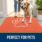 OLANLY Door Mat for Muddy Dog Paws 30x20, Ultra Absorbent Chenille Mud Doormat with Paw Print Design, Non-Slip Washable Doormat for Indoor Entryway, Quick-Dry Pet Bed Mats for Dirty Dogs, Coral