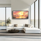 Large Flamingo Wall Art for Living Room, Framed Oversized Sunset Lake Wall Decor Landscape Canvas Painting Pictures Modern Artwork for Living Room Bathroom Bedroom Office Dining Room 60"x30"