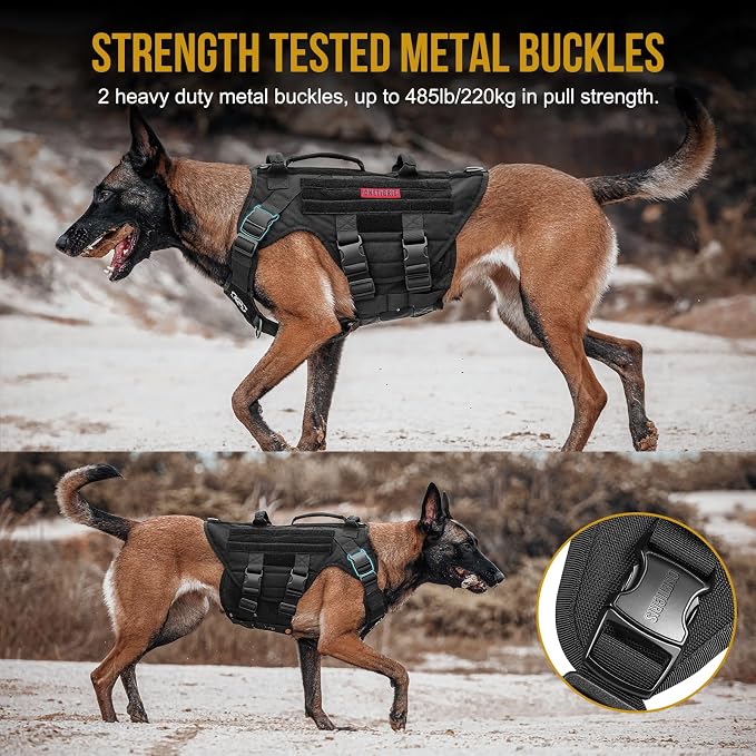 OneTigris Large Tactical Dog Harness, No Pulling Adjustable Dog Vest Harness, Heavy Duty Dog Harness with Handle, Large Hook and Loop Panels for Patch(Black,S)