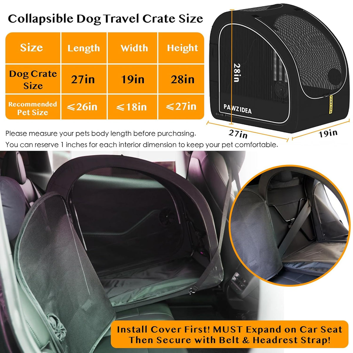 PAWZIDEA Dog Stroller for Large Dogs, Pet Stroller with Detachable Carrier for Portable Dog Crate for Car Seat, Foldable Dogs Jogger Strollers, All Terrain 9” Wheels, Adjustable Handle, Storage Bag