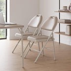 GarveeHome 4 Pack Folding Chairs with PU Leather Padded Cushion and Back, Metal Foldable Chair for Indoor Outdoor, Commercial Stackable Guest Chairs for Camping, Dining Room, Office, Party, Beige