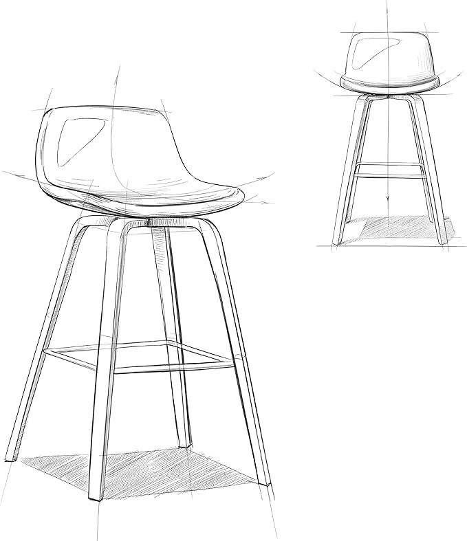 SIMPLIHOME Randolph Counter Stools (Set of 2) - 28 Inch Seat Height Upholstered Bentwood Kitchen Seats in Charcoal Grey Black Linen Look Fabric, Mid Century Seating with Curved Backrest and Footrest