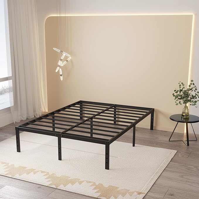 16 Inch King Bed Frame No Box Spring Needed, Heavy Duty King Platform Bed Frame Support Up to 3000 lbs, Easy Assembly, Noise Free, Black