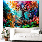 Delur Forest Tapestry Tree of Life Fantasy Tropical Rainforest Tapestry Wall Hanging Colorful Nature Mystical Landscape Psychedelic Spiritual Headboard for Bedroom Living Room Home Decor (51.2" x 59.1")