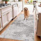 Abstract Runner Rugs 3x6 Washable Rug Non-Slip Hallway Carpet - Modern Neutral Kitchen Runners for Entryway, Bedroom, Laundry Room - Soft Low Pile Floor Mat 3x6 Grey