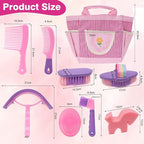 Horse Grooming Brush Kit, 9Pcs Horse-Brush Set with Organizer Tote Bag, Shower Brushes, Braiding Comb, Sweat Scraper, Hoof Pick, Shedding Massaging Tool Supplies for Riders Beginners, Pink