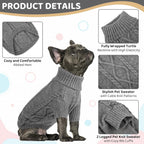 Queenmore Small Dog Pullover Sweater, Cold Weather Cable Knitwear, Classic Turtleneck Thick Warm Clothes for Chihuahua, Bulldog, Dachshund, Pug (Slate Grey, X-Small)