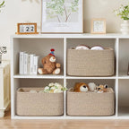2 Pack Large Storage Basket for Organizing, 17.5"x13"x7" Woven Basket for Shelves, Closet Cube Storage Bins with Wrapped Handle, Cotton Rope Baskets for Kitchen, Clothes, Toys (Natural))