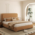 Queen Bed Frame, Teddy Velvet Boucle Bed Frame with 43.3"/45.3" Adjustable Upholstered Headboard, Rounded Corners, Mattress Foundation, No Box Spring Required, Brown