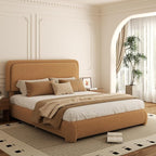 Queen Bed Frame, Teddy Velvet Boucle Bed Frame with 43.3"/45.3" Adjustable Upholstered Headboard, Rounded Corners, Mattress Foundation, No Box Spring Required, Brown