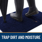 OLANLY Dog Door Mat for Muddy Paws 40x24, Absorbs Moisture and Dirt, Absorbent Non-Slip Washable Doormat, Quick Dry Chenille Mud Mat for Dogs, Entry Indoor Entryway Carpet for Inside Floor, Navy Blue