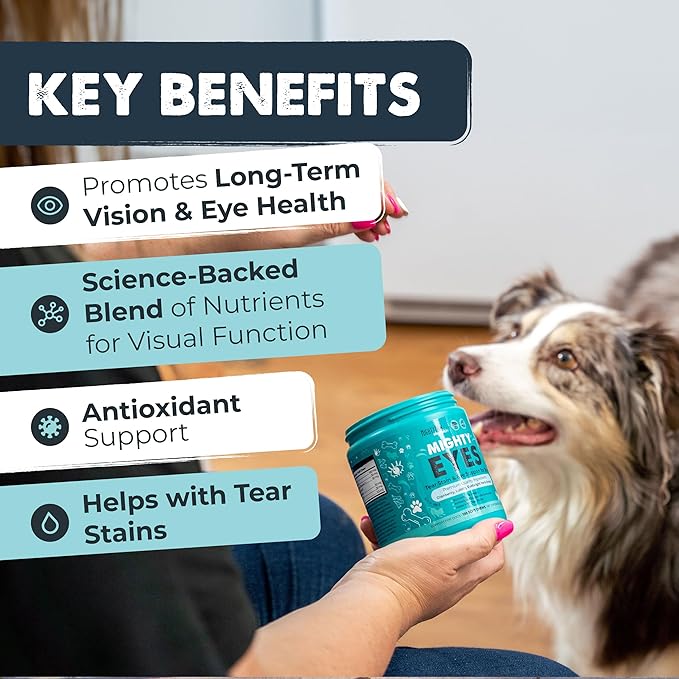Mighty Paw Waggables Eyes (Made in USA) | Tear Stain Chews for Dogs. Vision and Tear Stain Support Supplements for Dogs. Lutein Supplement. Lubricates Eyes, Immune Support (120 Ct)