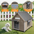 Dog House Outdoor Indoor for Small to Medium Dogs with Window, Anti-Chewing Iron Frame, Weatherproof Doghouse Kennel Puppy Shelter, Easy Clean and Assemble (32" W*26" L*32" H)