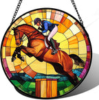 Stained Glass Window Hanging Equestrian Sports 6.3" - Horse Suncatcher Door Garden Sunroom Sun Catcher Home Decor Birthday Christmas for Mom Men Woman Nana