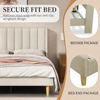 King Size Upholstered Platform Bed Frame with Modern Wingback & Vertical Panel Headboard, Linen Fabric, Wooden Legs & Slats Support, No Box Spring Needed, Noise-Free & Easy Assembly, Beige