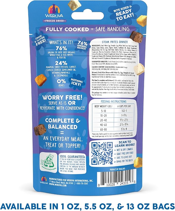 Weruva Dog Freeze Dried, Steak Frites Dinner with Sirloin Tip, Egg, Pumpkin & Sweet Potato, 1oz Bag