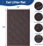 Smiry Cat Litter Box Mat 36x24, Non-Slip Water Resistant Litter Trapping Mat, Easy Clean Less Waste and Urine-Locking Cat Carpet for Indoor, Brown