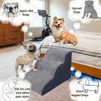 3-Step Dog Stairs for High Beds & Couches Multi-Step Non-Slip Pet Steps with Balanced Ramp Indoor 2 3 4 5 Step Stairs for Small to Large Dogs and Cats Non-Slip Stickers 30D Grey