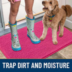 Smiry Dog Door Mat for Muddy Paws 47x24, Absorbs Moisture and Dirt Doormat, Non-Slip Washable Quick Dry Chenille Front Door Mat Indoor Entrance, Entryway Carpet for Inside Floor, Hot Pink