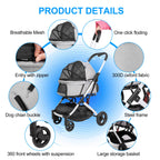 Pet Stroller for Medium Small Dog & Cat, Foldable Lightweight Dog Stroller with Storage Basket Pet Travel Carriage with Safety Leashes, 4 Wheel, Gray