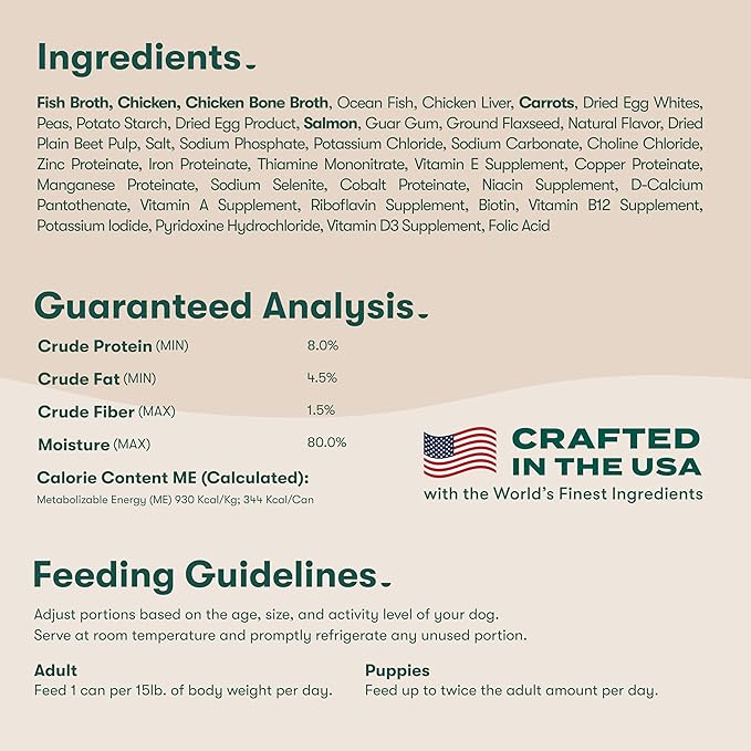 Jinx Bone Broth Stew for Dogs - Salmon & Vegetables Recipe - Grain-Free Wet Dog Food & Topper for Picky Eaters - Promotes Lean Muscle Growth, A Healthy Coat & Improved Digestion - 13 Oz, 12 Pack