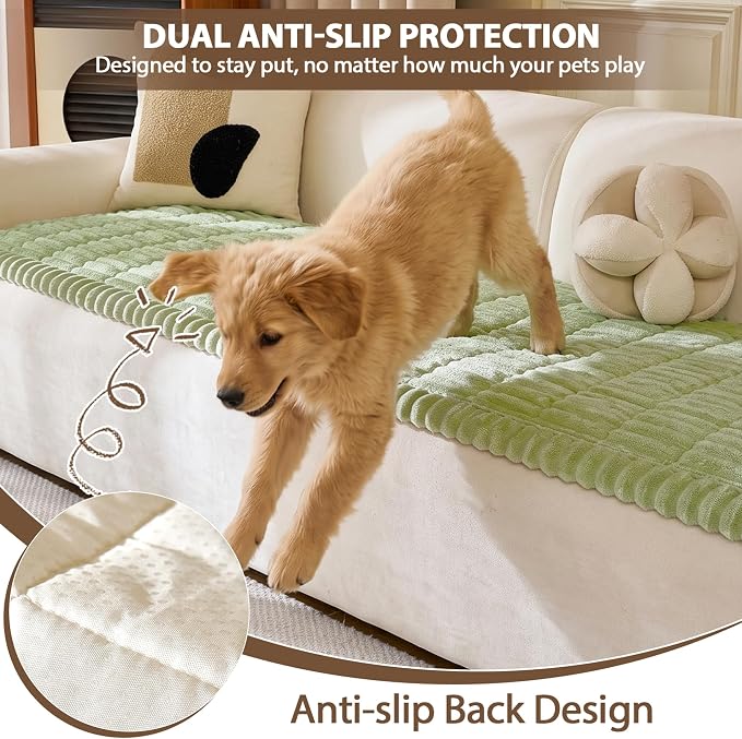 FUANGUI Waterproof Couch Cover Sofa Cover for Dogs and Pets Sofa Protector | Non-Slip Washable Fuzzy Soft Cat Sofa Slipcover for 2-3 Cushion Couch Sofa Pet Friendly, Grass Green, 27.6" x 94.5", 1 pcs