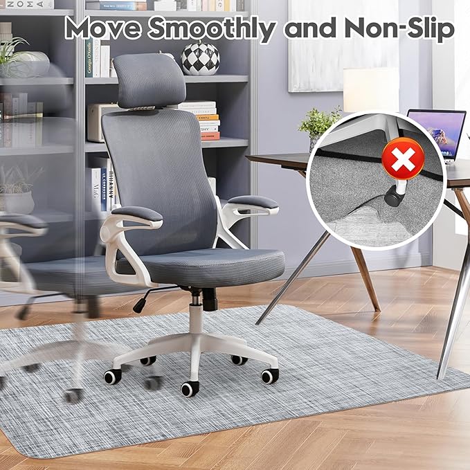 Sycoodeal Office Chair Mat for Hardwood & Tile Floor,Computer Gaming Chair Mat for Rolling Chairs Non-Curve, Anti-Slip, Heavy Duty Floor Protector for Home Office,Grey (48" x 55")