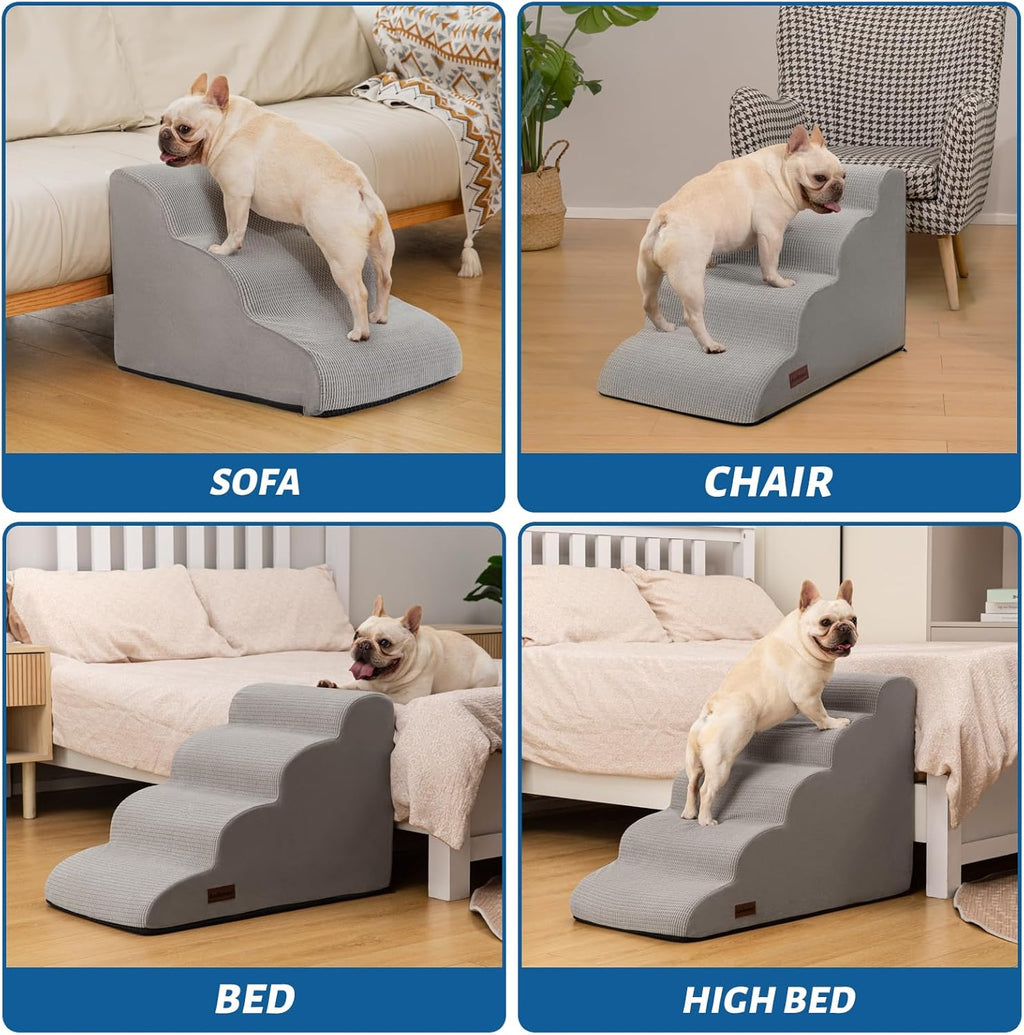 5-Step Dog Stairs and Ramp for High Bed, Non-Slip Sturdy Pet Steps for Small Dogs and Cats,22.2" H,Light Grey