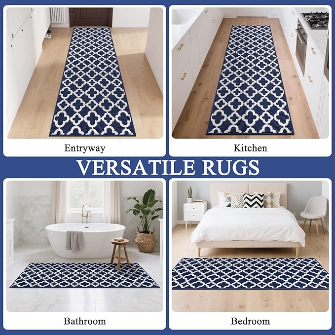 U'Artlines Runner Rug for Hallway 2×6feet Non Slip Kitchen Floor Carpet Runners Blue Geometric Pattern Machine Washable Area Rug for Entryway Bathroom