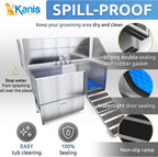 KANIS Professional Dog Washing Station - 304 Stainless Steel Pet Wash Sink & Grooming Bath Tub for Home with Ramp, Shower, Floor Grate, Storage Drawer, Faucet, Drain Kit for Large, Medium & Small Pets