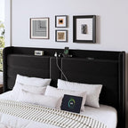 Allewie Full Size Platform Bed Frame with Charging Station & Storage Headboard, Upholstered Velvet Wingback Design & USB Port, Strong Wooden Slats Support, No Box Spring Needed, Easy Assembly, Black