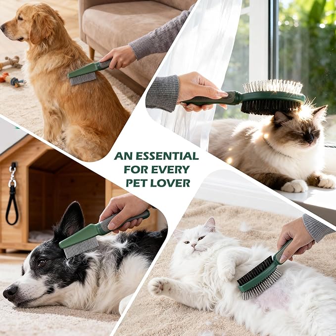 2PCS Pet Grooming and Deshedding Tools, 2-In-1 Double-Sided Cat Brush for Shedding and Bathing, Dogs & Cats Shedding Comb for Long and Short Haired Dogs Cats