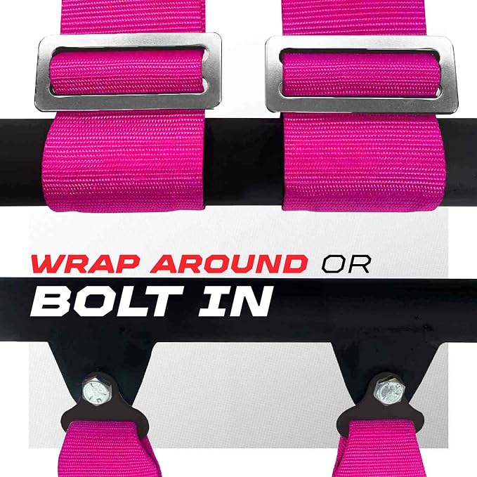 1pc 50 Cal Pink 4 Point Harness 2 inch straps, Racing Harness Seat Belt | Ultra Kush padding, Push Button quick release hardware. Universal Fit for UTV, RZR, race car
