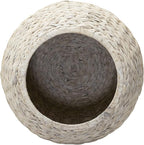 Household Essentials Handwoven Water Hyacinth Barrel Wicker Storage Basket Side Table, Cream Finish