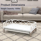 Dog Sofa Bed, Elevated Dog Couch with Washable Removable Gray Cushion, Rattan White Wicker Orthopedic Raised Pet Sofa for Outdoor, Indoor