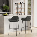 SIMPLIHOME Mira Bar Stools (Set of 2) - 30 inch Seat Height Upholstered Metal Bar Chairs in Distressed Slate Grey Vegan Faux Leather, Contemporary Seating with Curved Cushioned Seat and Armrests