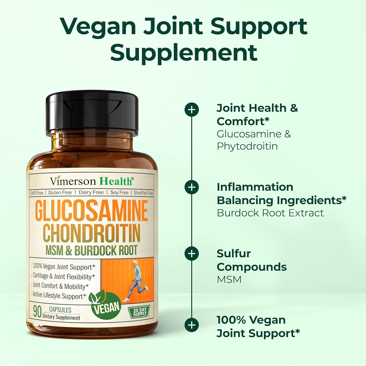 Glucosamine Chondroitin MSM – Joint Support Supplement for Women and Men with Glucosamine Sulfate 1500 mg, Chondroitin and MSM – for Cartilage, Joint Health and Flexibility – 90 Capsules, Vegan