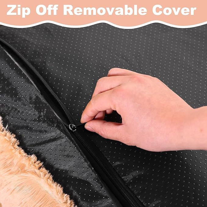 Bedfolks Waterproof Dog Crate Bed,Plush Dog Bed with Removable Washable Cover,Faux Fur Dog Crate Pad for Small Dogs and Cats,Fluffy Dog Kennel Bed 21"x13",Solid Camel