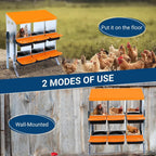 Chicken Nesting Boxes, 6 Hole Metal Chicken Laying Box with with Removable Trays and Roll Out Egg Collection for Chicken Coop, with Metal Bracket, Orange