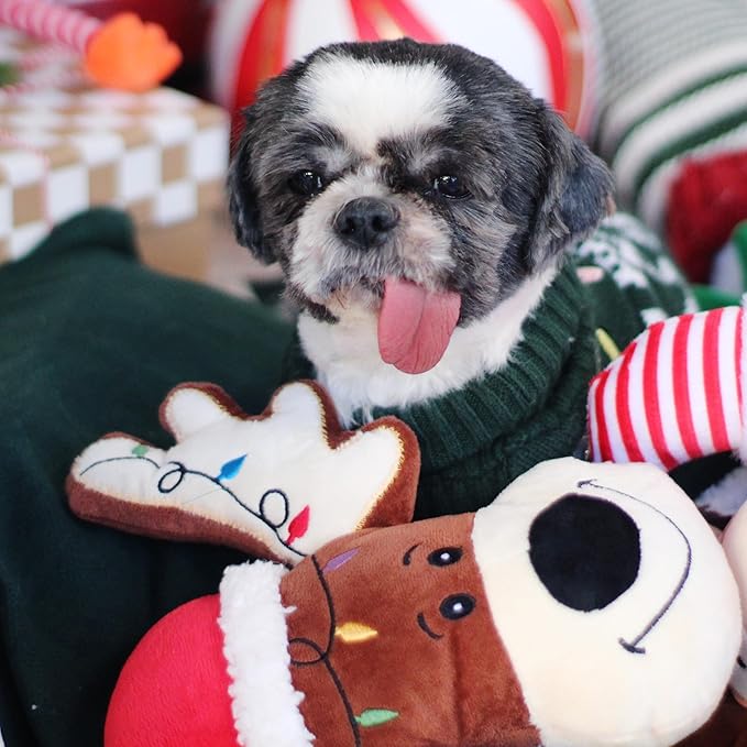 Giftable World Holiday Plush Pet Toy Fun for Christmas Designs with Squeaker Dog Chew Toy (9" Reindeer Cookie)