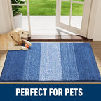 Smiry Dog Door Mat for Muddy Paws, Absorbs Moisture and Dirt, Low-Profile Entryway Mat with Non-Slip Backing, Entry Indoor Outdoor Doormat for Inside Floor (40x32 Inches, Navy Blue, Striped)